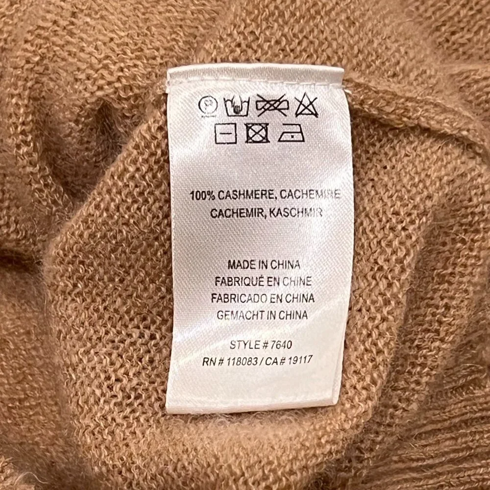Minnie Rose Cashmere Frayed Edge V-Neck Sweater, Camel S